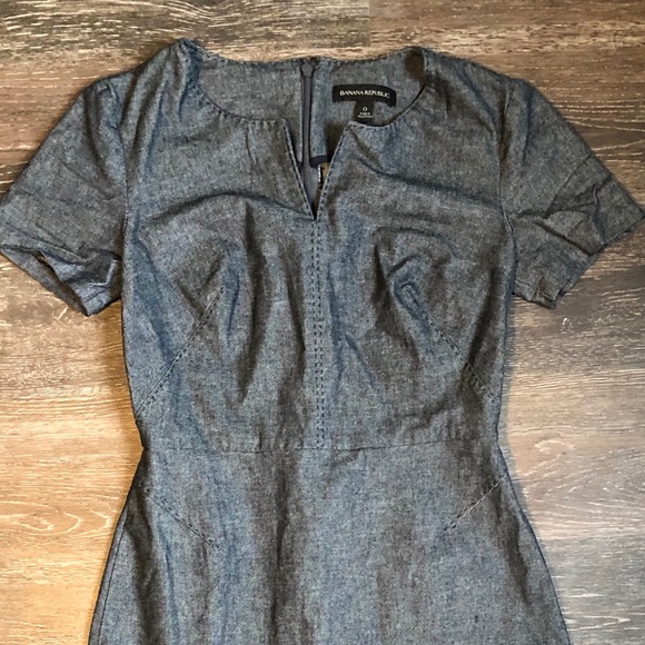 Denim Dark Blue Banana Republic Dress w Ruffle Sz0 - Picture 2 of 5